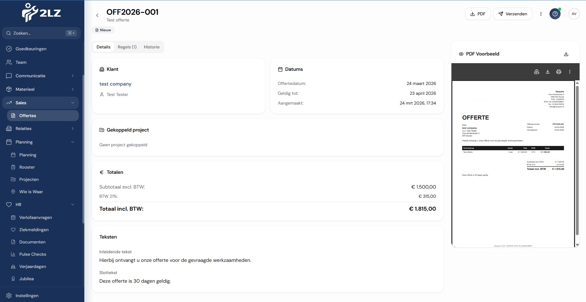 2LZ Offerte met PDF-voorbeeld